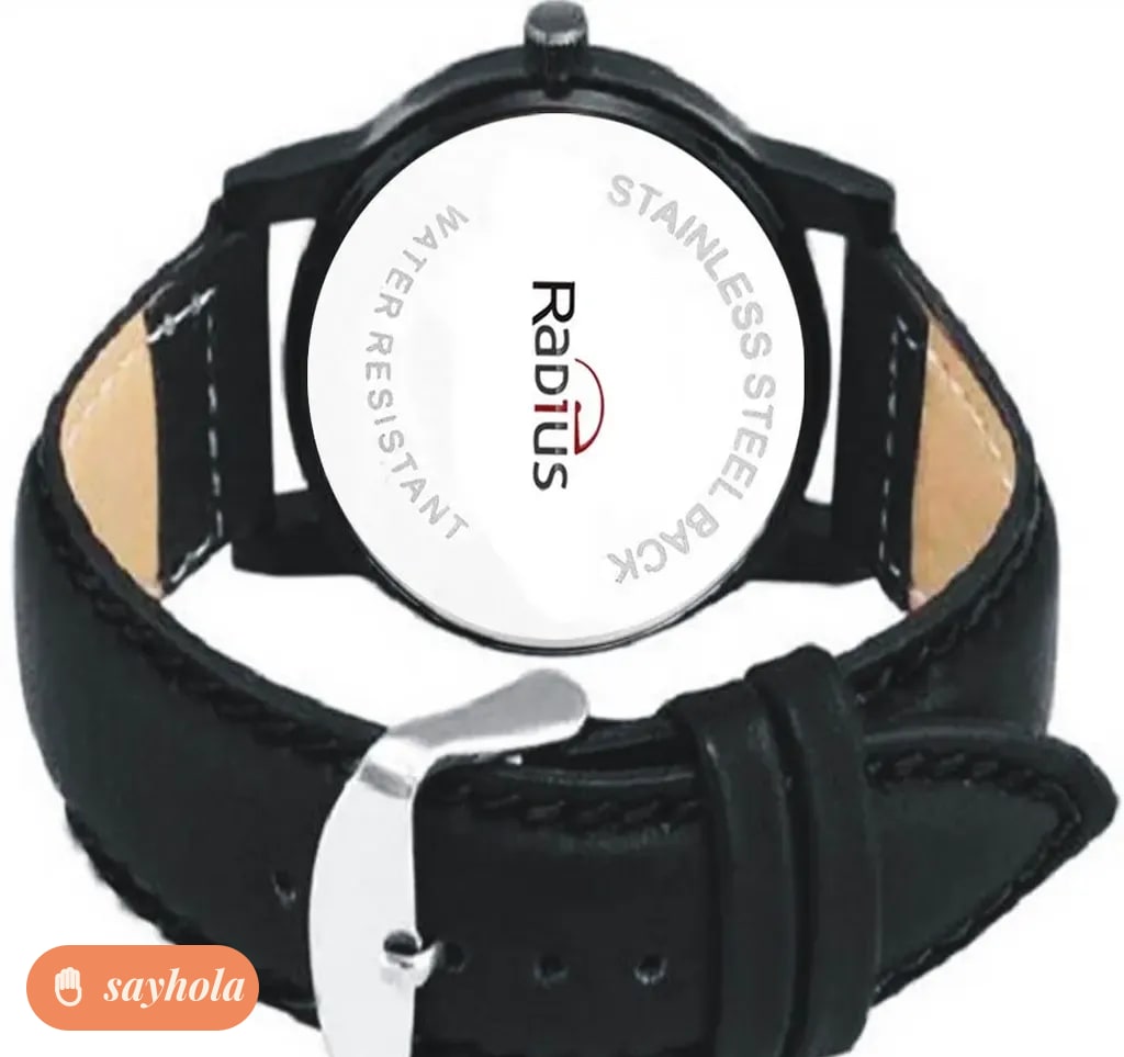 black dial leather strap watch for men