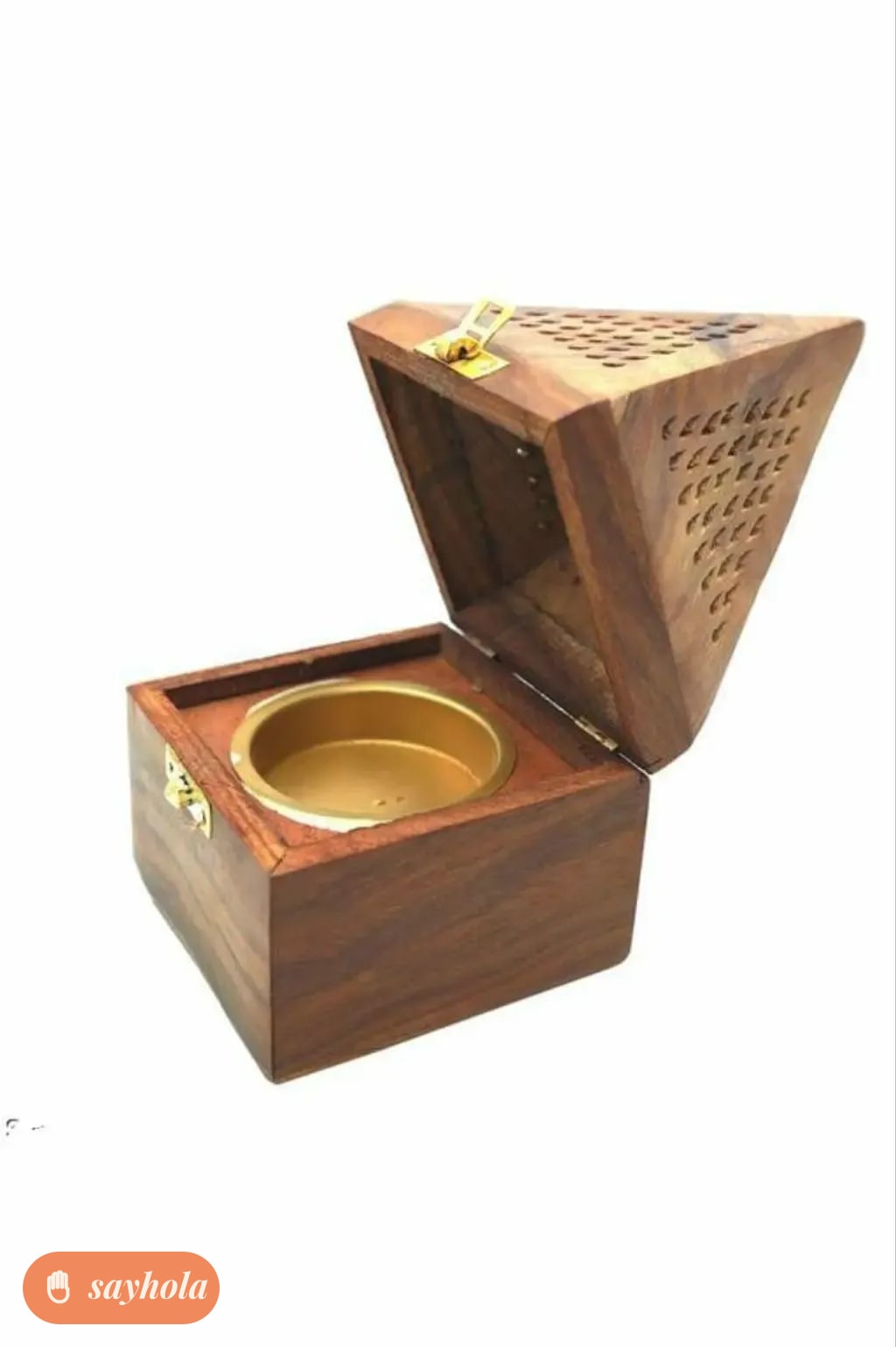 wooden pyramid incense holder with ash catcher