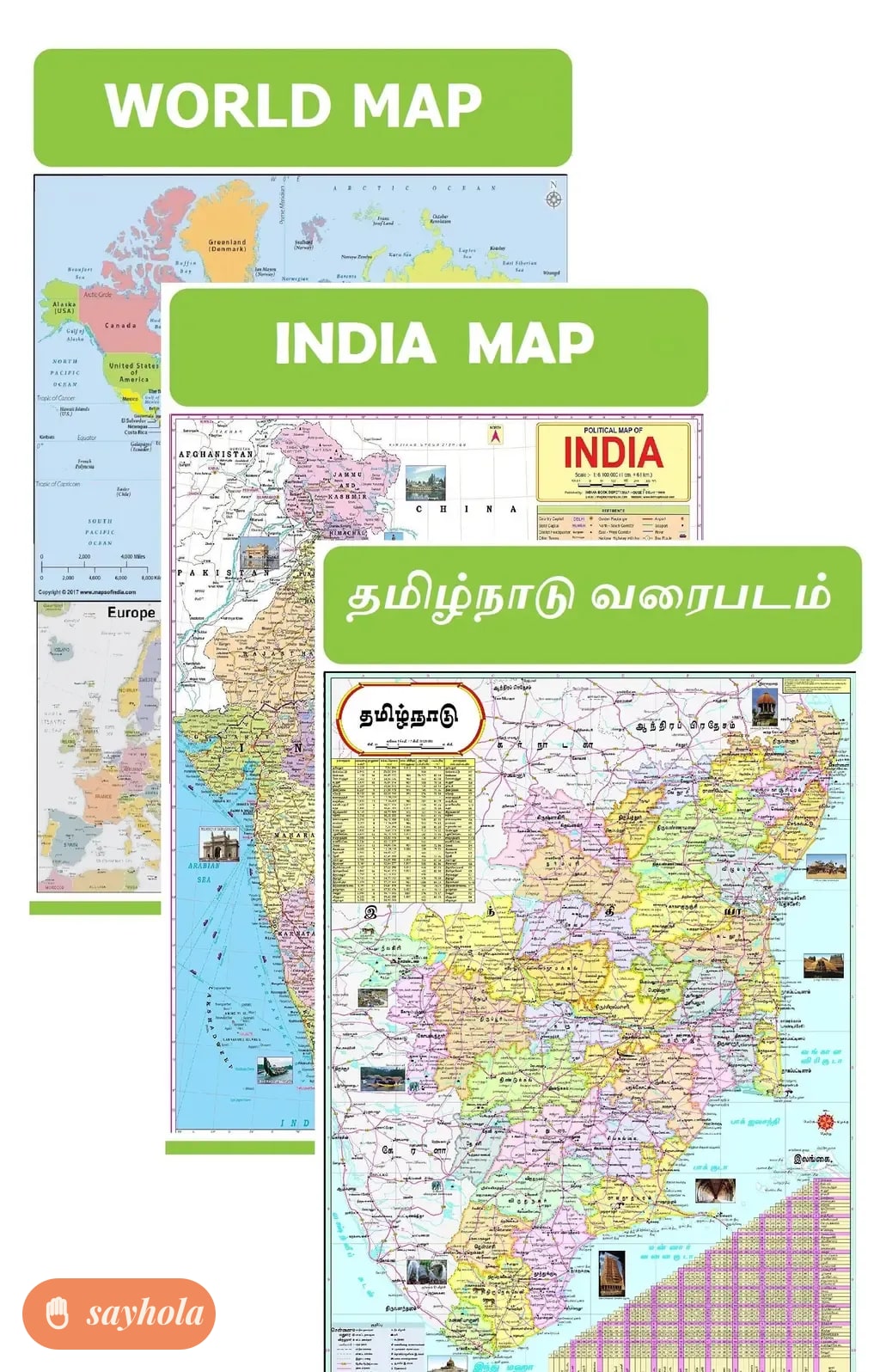 tamil nadu india and world laminated map set