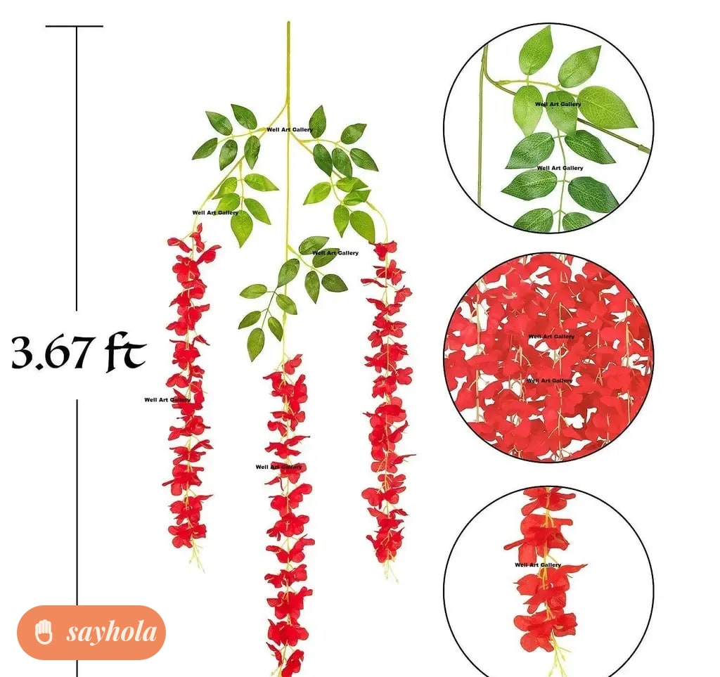 4 pack artificial red wisteria hanging garland