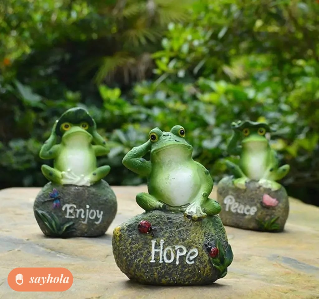 set of three marble dust frog figurines