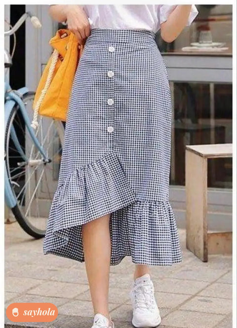 checked cotton skirt for women