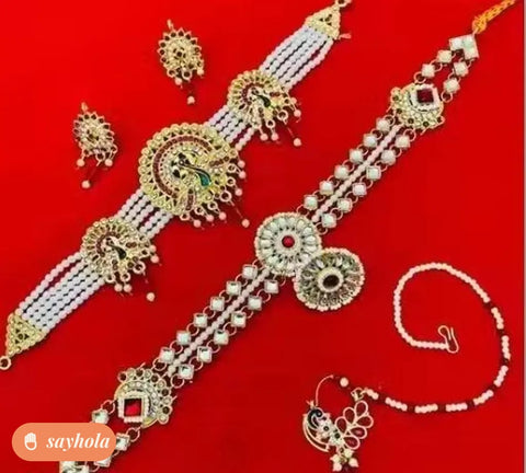 gold plated pearl necklace and earrings set