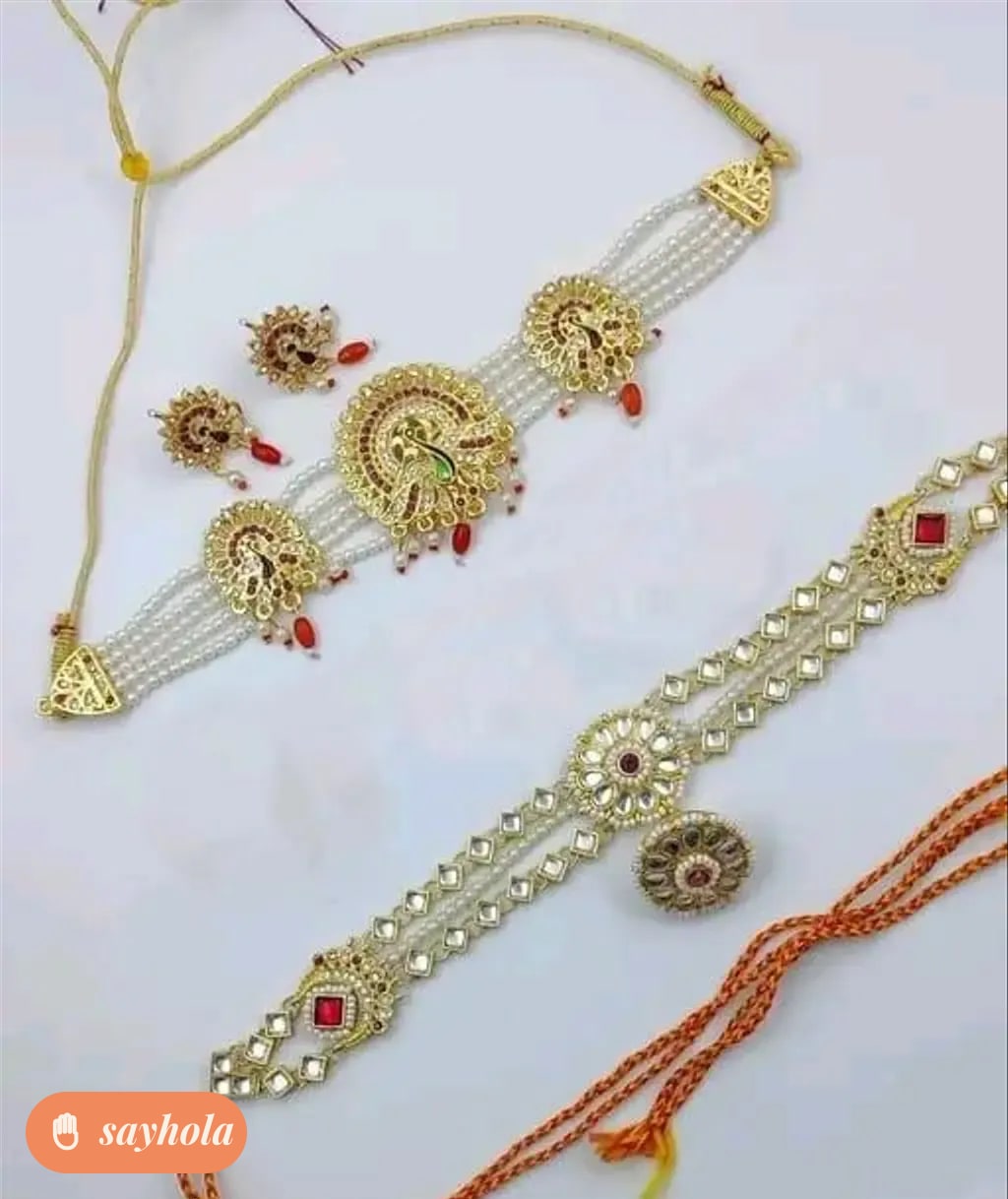 gold plated pearl necklace and earrings set