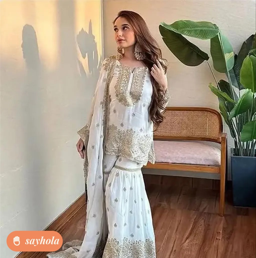 white georgette kurta pant and dupatta set