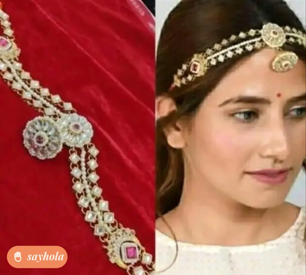 gold plated chaand tika with cubic zirconia