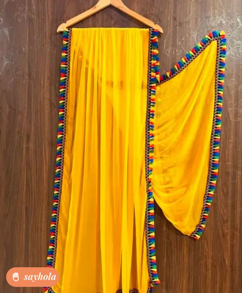 yellow nazlin dupatta with lace border