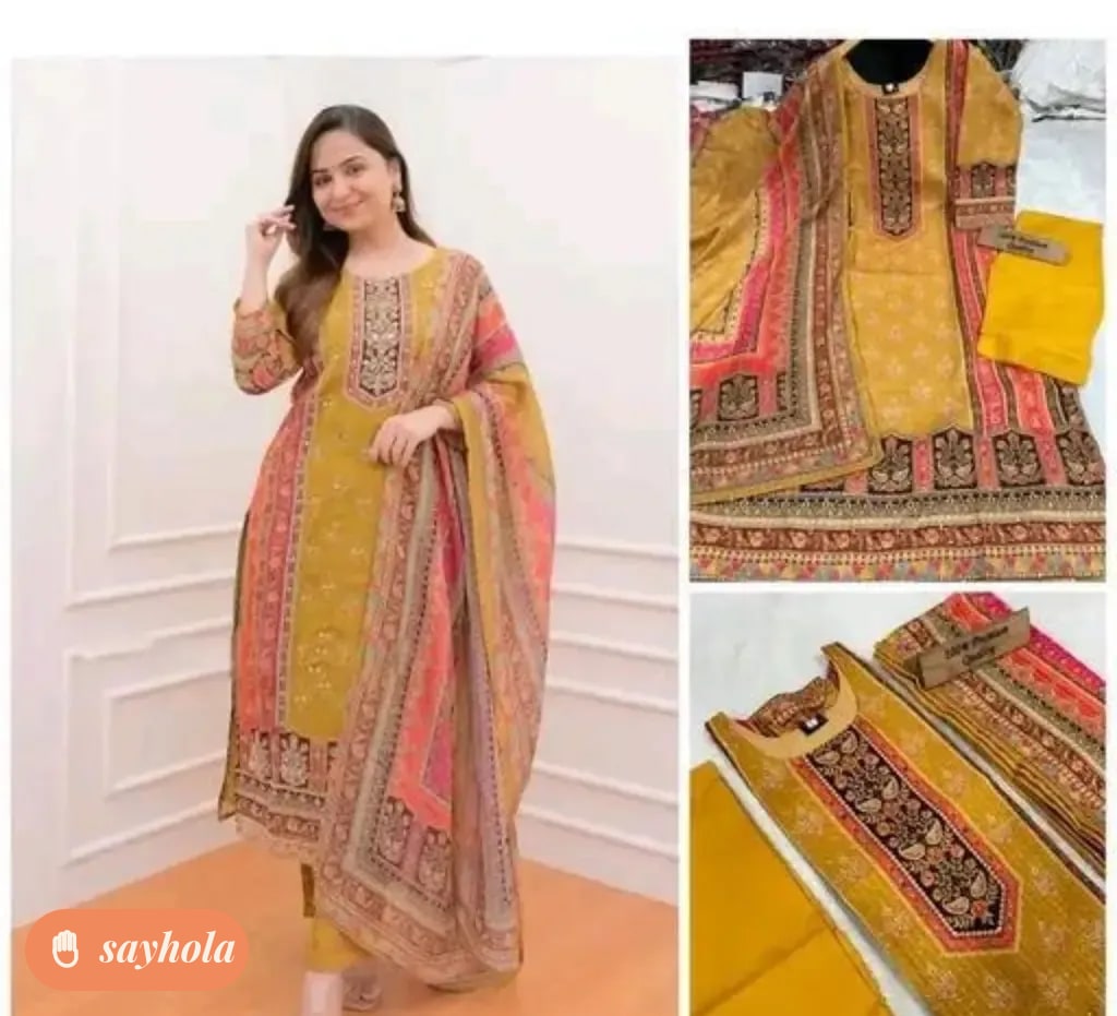 yellow embroidered kurta pant set with dupatta