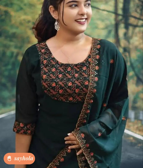 georgette kurti with mirror work embroidery