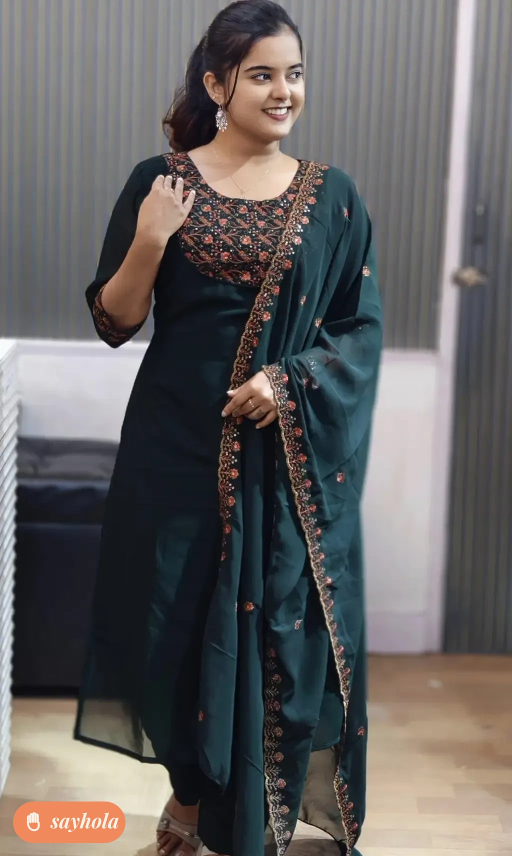 georgette kurti with mirror work embroidery
