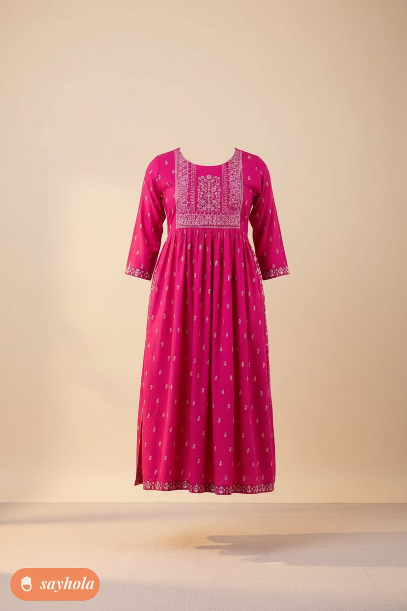 taj printed rayon kurti with three-quarter sleeves