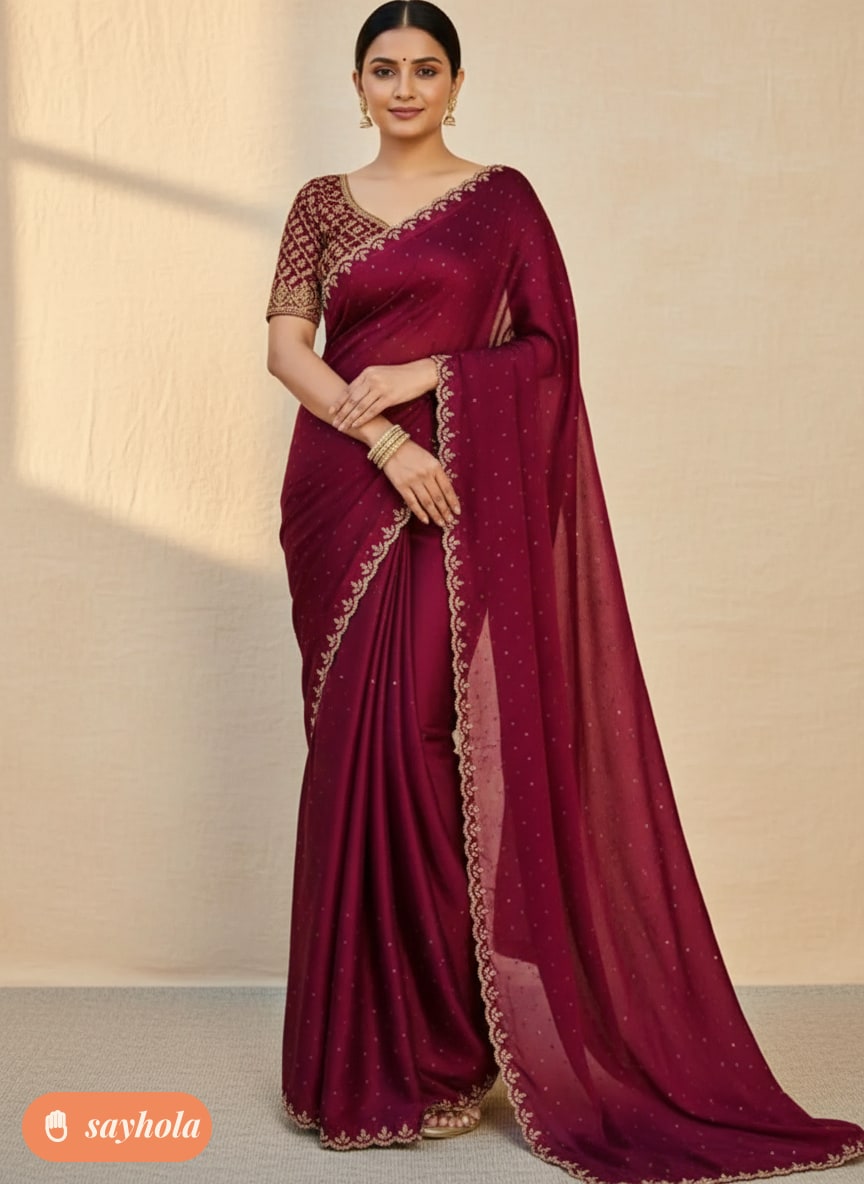 dwarka chiffon saree with matching blouse