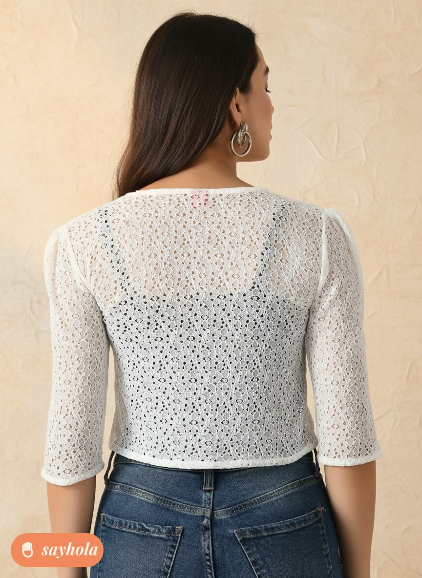 women's cotton blend net shrug with zip details