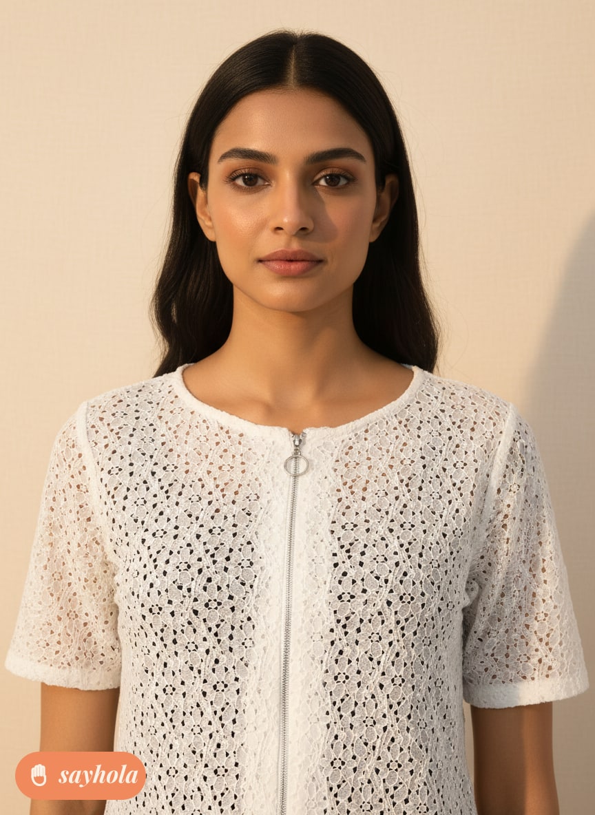 women's cotton blend net shrug with zip details
