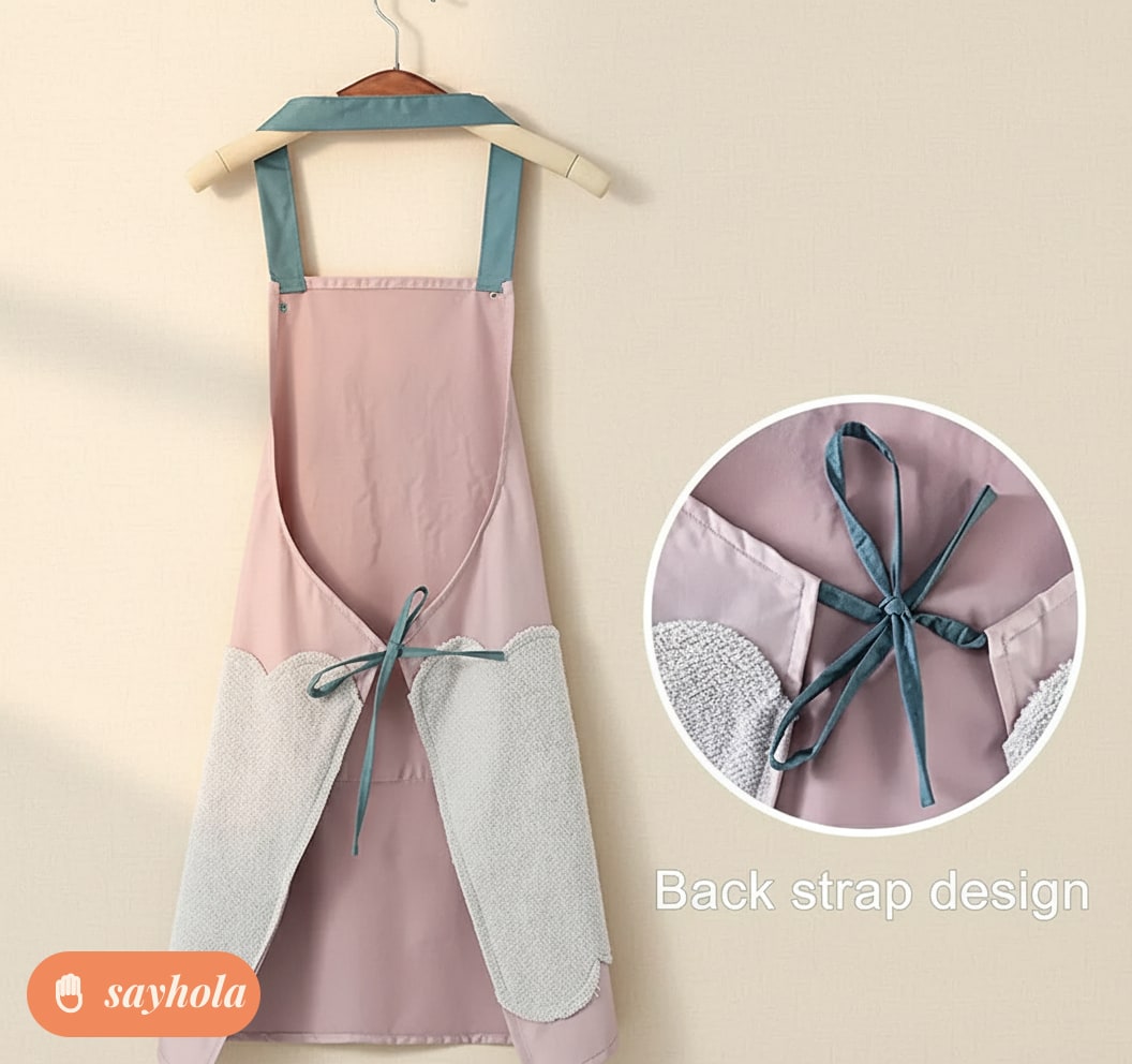 cute bear apron with center pocket and hand towels