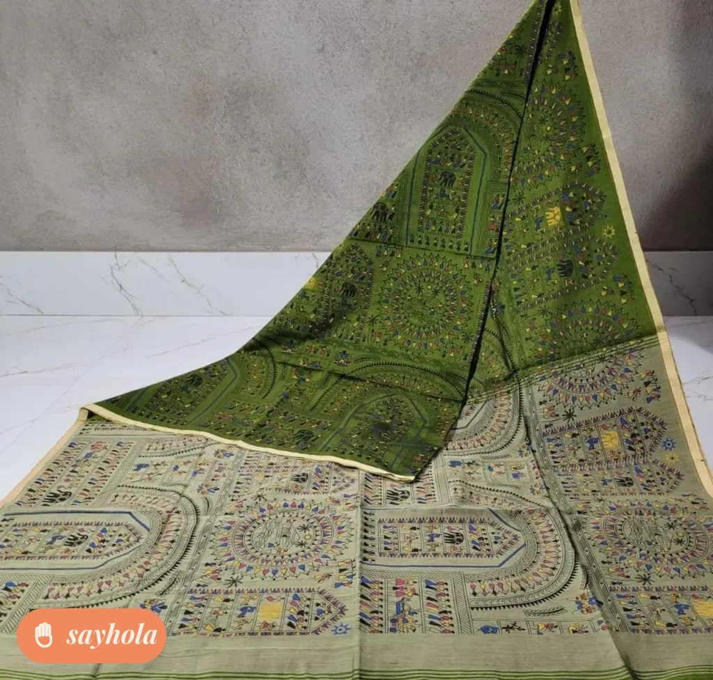 cotton silk saree with madhubani print