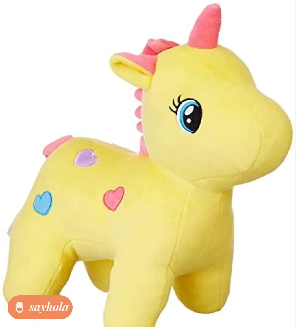 soft yellow unicorn plush toy