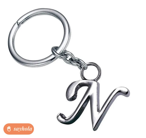 silver metal keychain letter n
