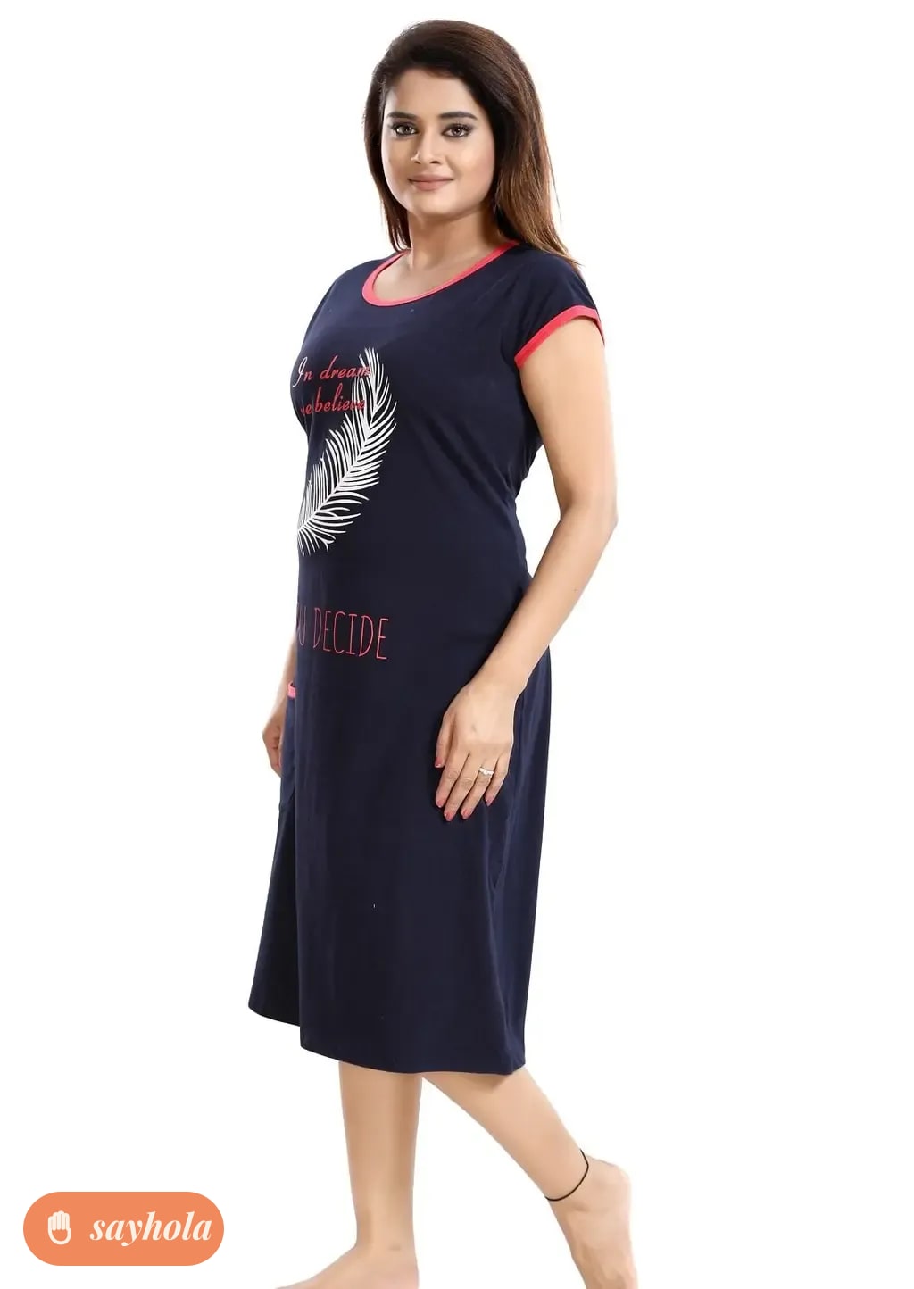 soft knee-length nightdress with short sleeves