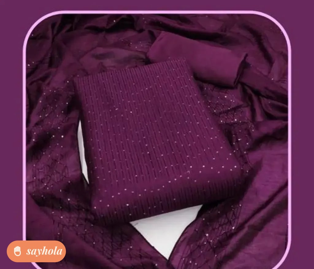purple stripe embellished chanderi cotton suit fabric