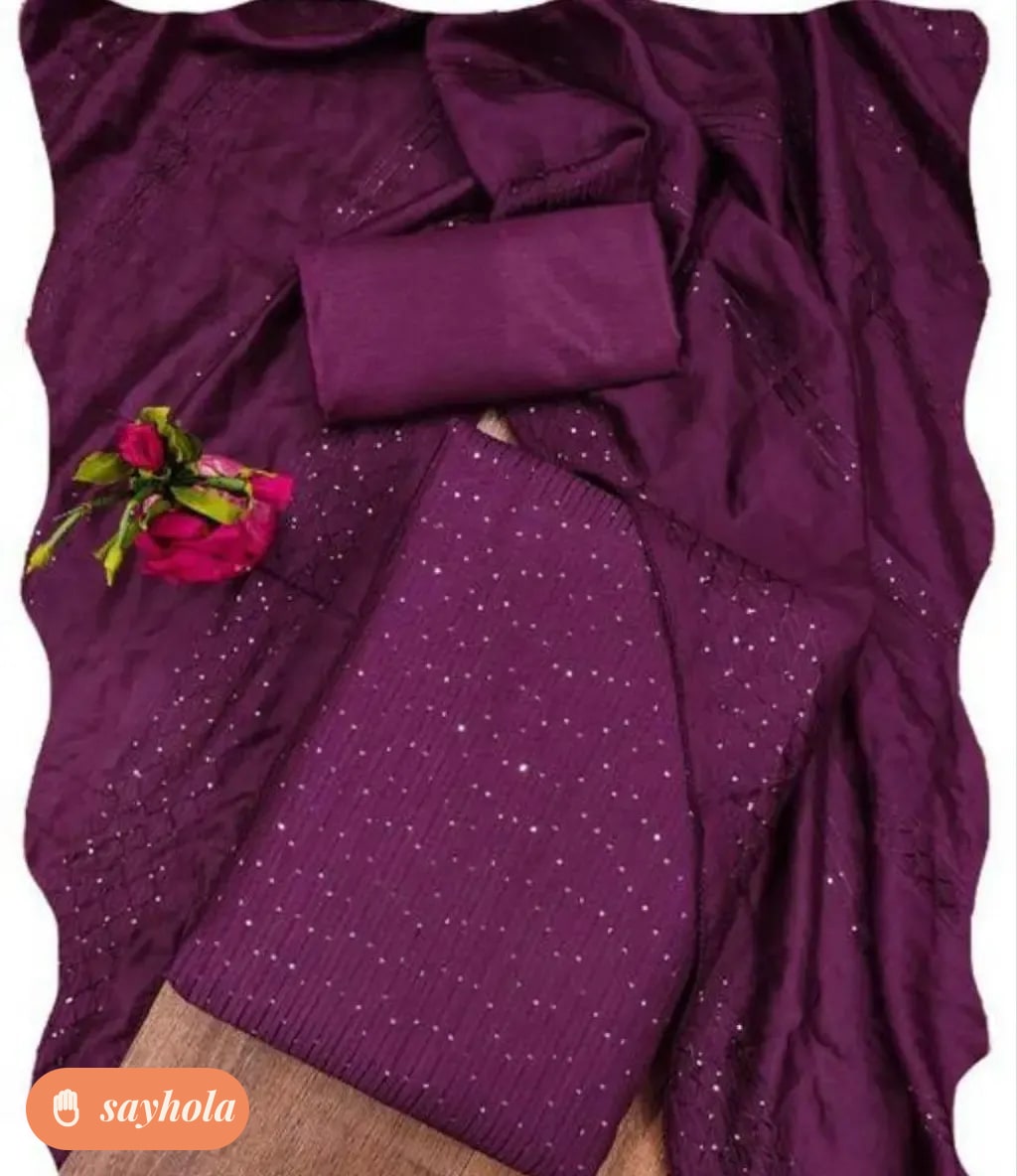 purple stripe embellished chanderi cotton suit fabric