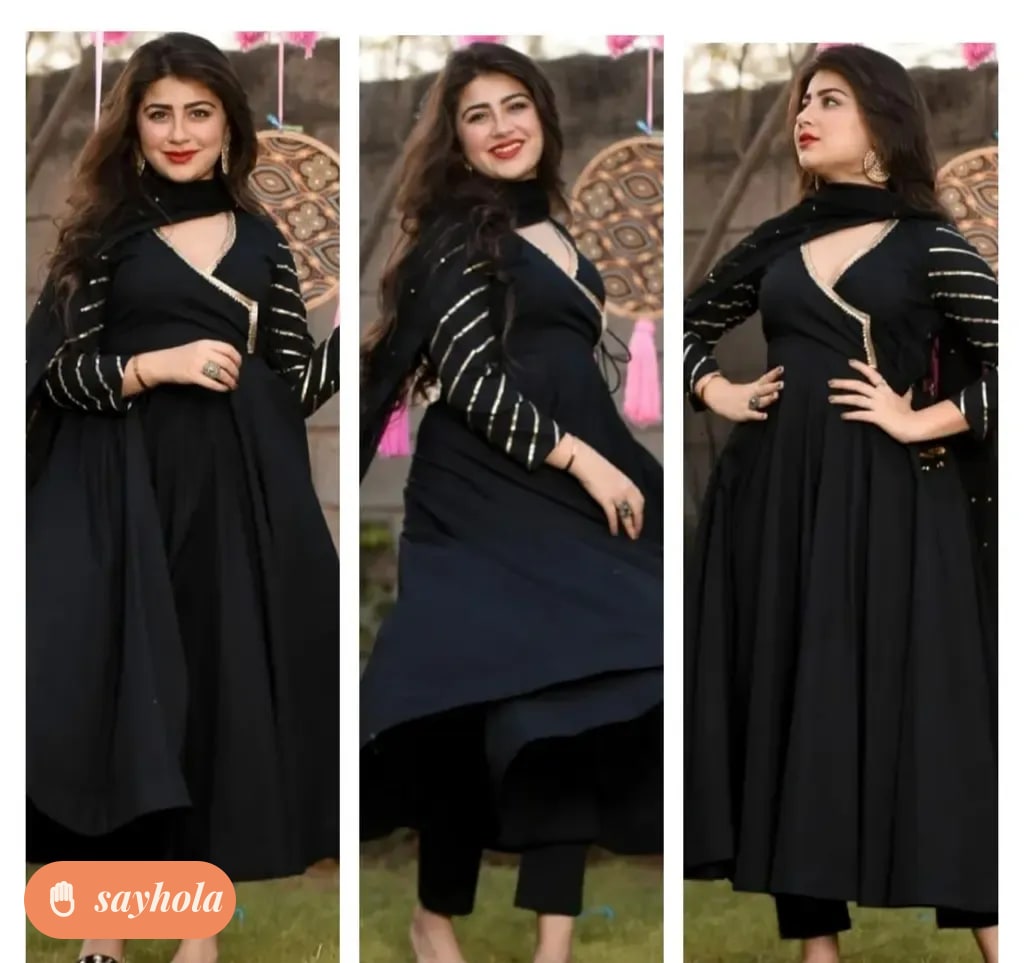 black gota work rayon anarkali kurta set