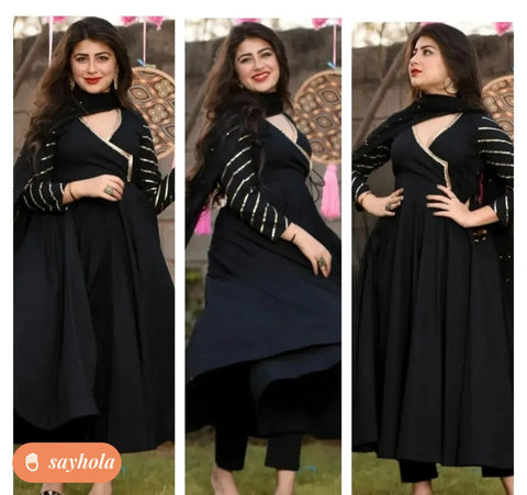 black gota work rayon anarkali kurta set