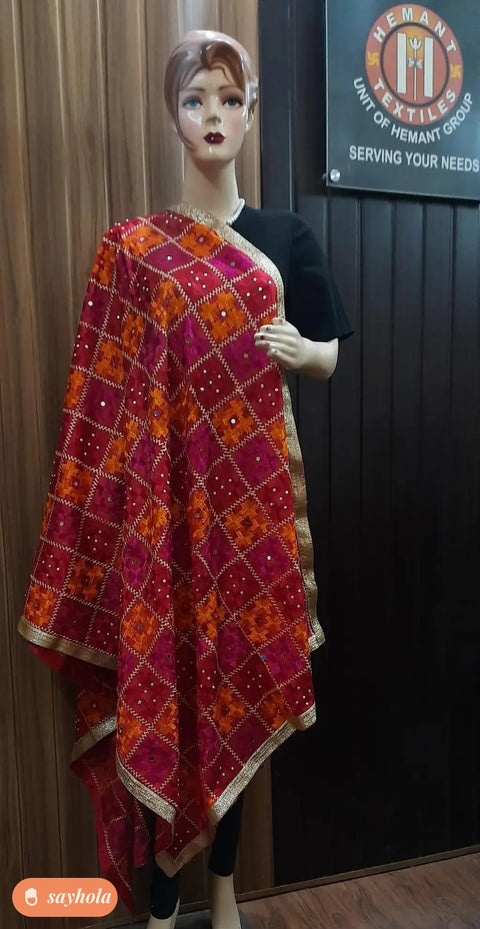 phulkari embroidered chinon dupatta