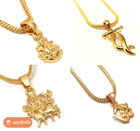 set of 4 gold plated pendants with chain