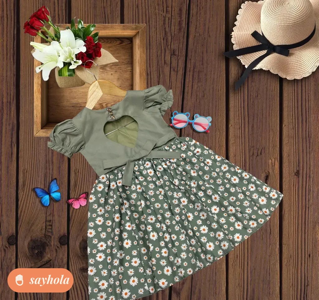 light green baby frock with ribbon detail