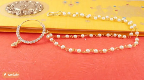 crystal pearl nathiya nosepin with chain