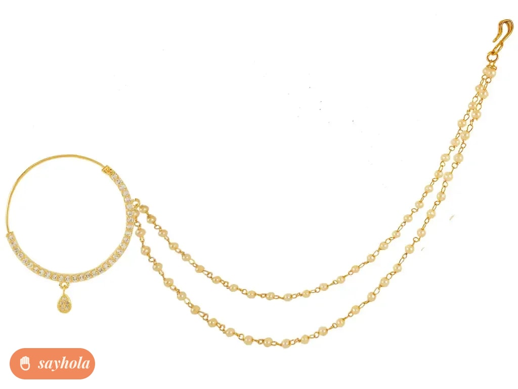 crystal pearl nathiya nosepin with chain