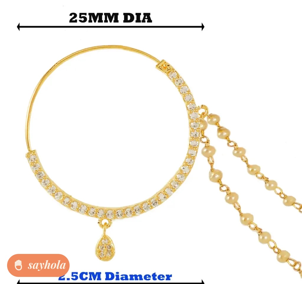 crystal pearl nathiya nosepin with chain