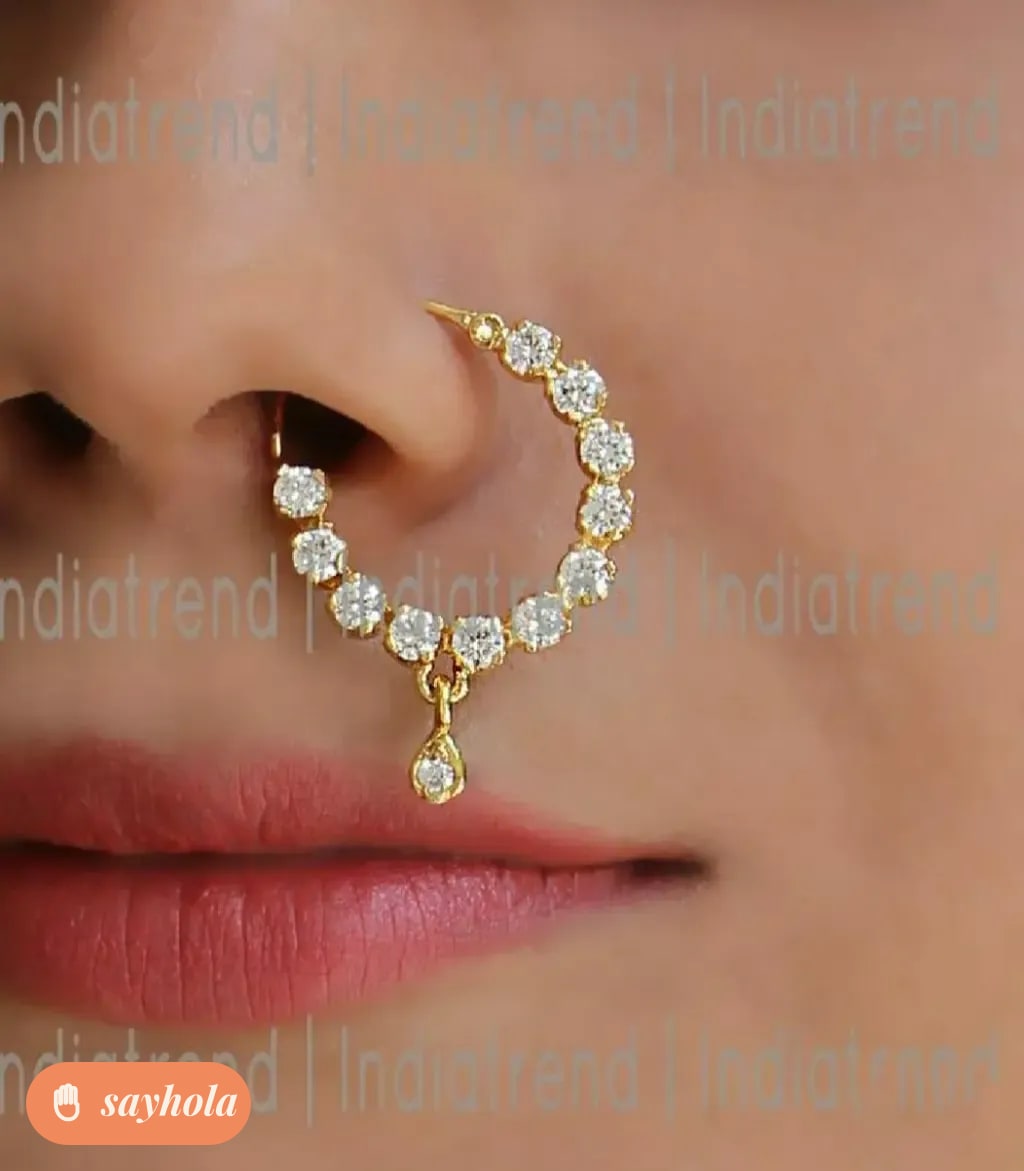 gold-plated brass nose pin with cubic zirconia