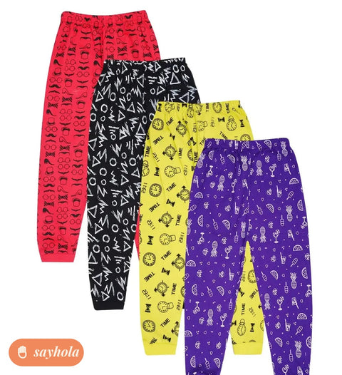printed cotton track pants for babies 4 colour combo