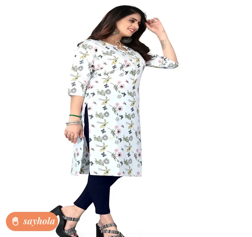 crepe printed kurti with three-quarter sleeves