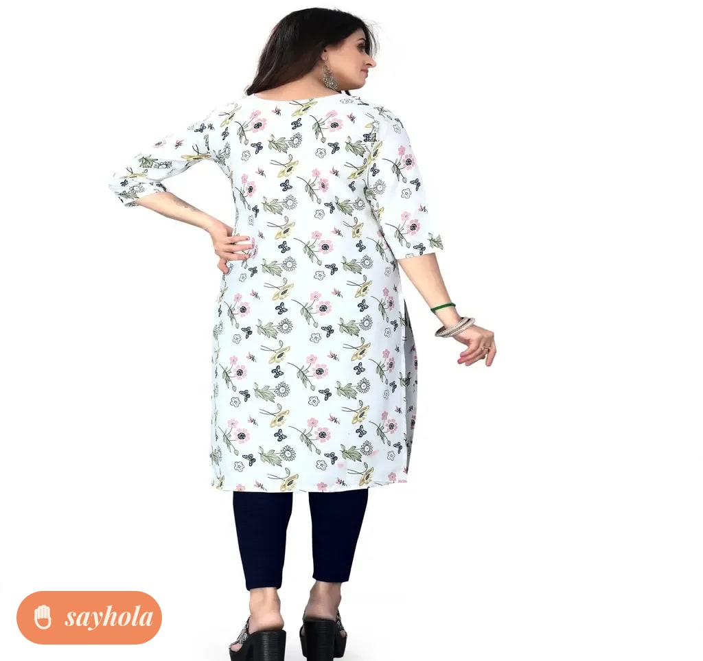 crepe printed kurti with three-quarter sleeves