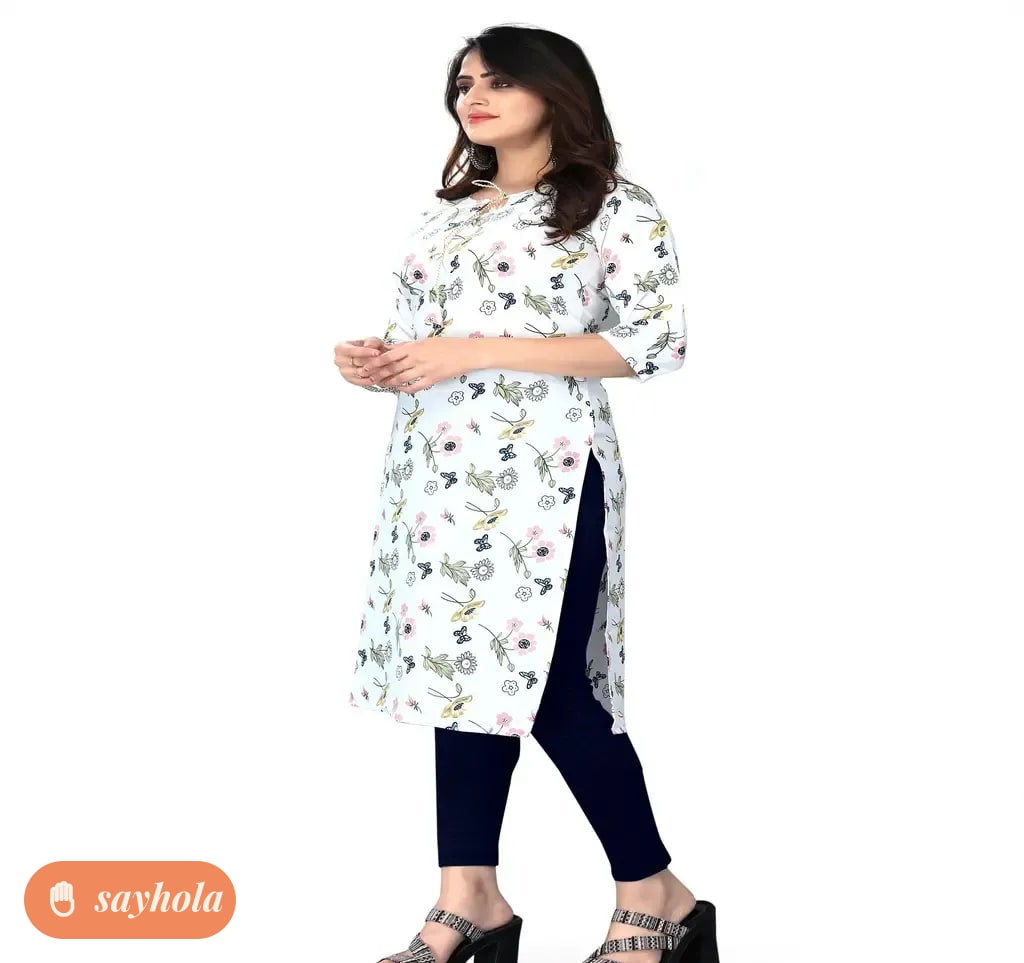 crepe printed kurti with three-quarter sleeves