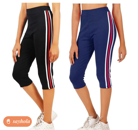 women's side striped stretchable lycra capri combo