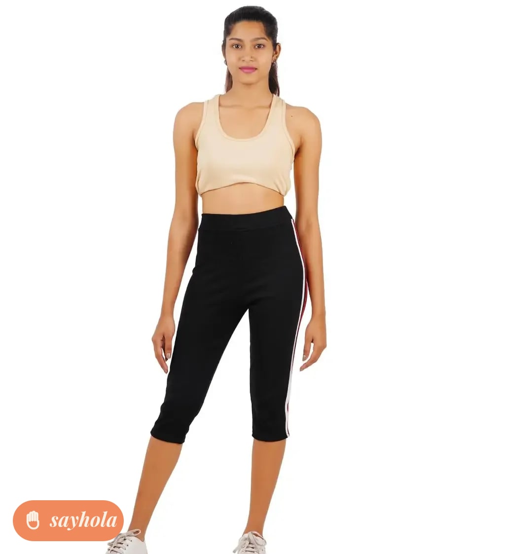 women's side striped stretchable lycra capri combo