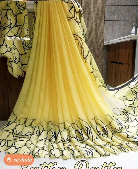 yellow georgette saree with blouse piece