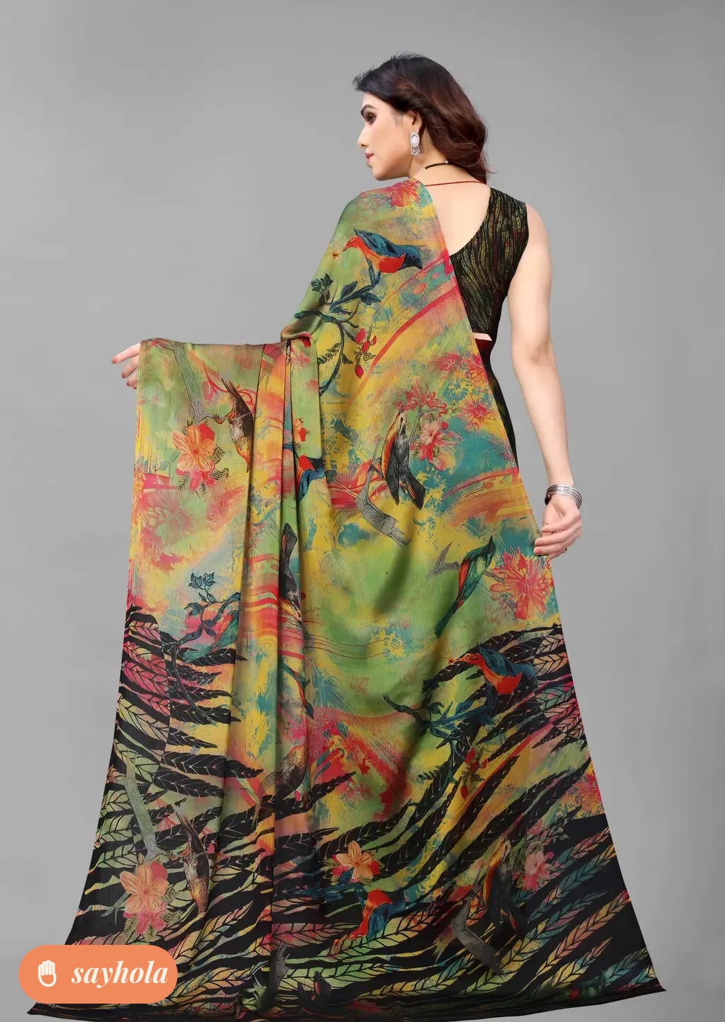 chiffon printed saree with blouse piece