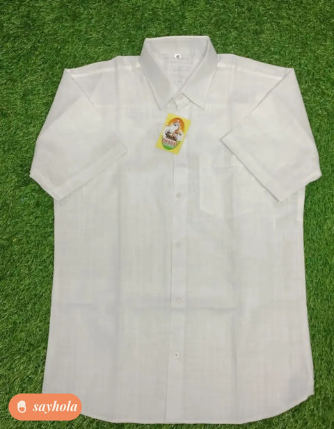 white cotton linen short sleeve shirt for men