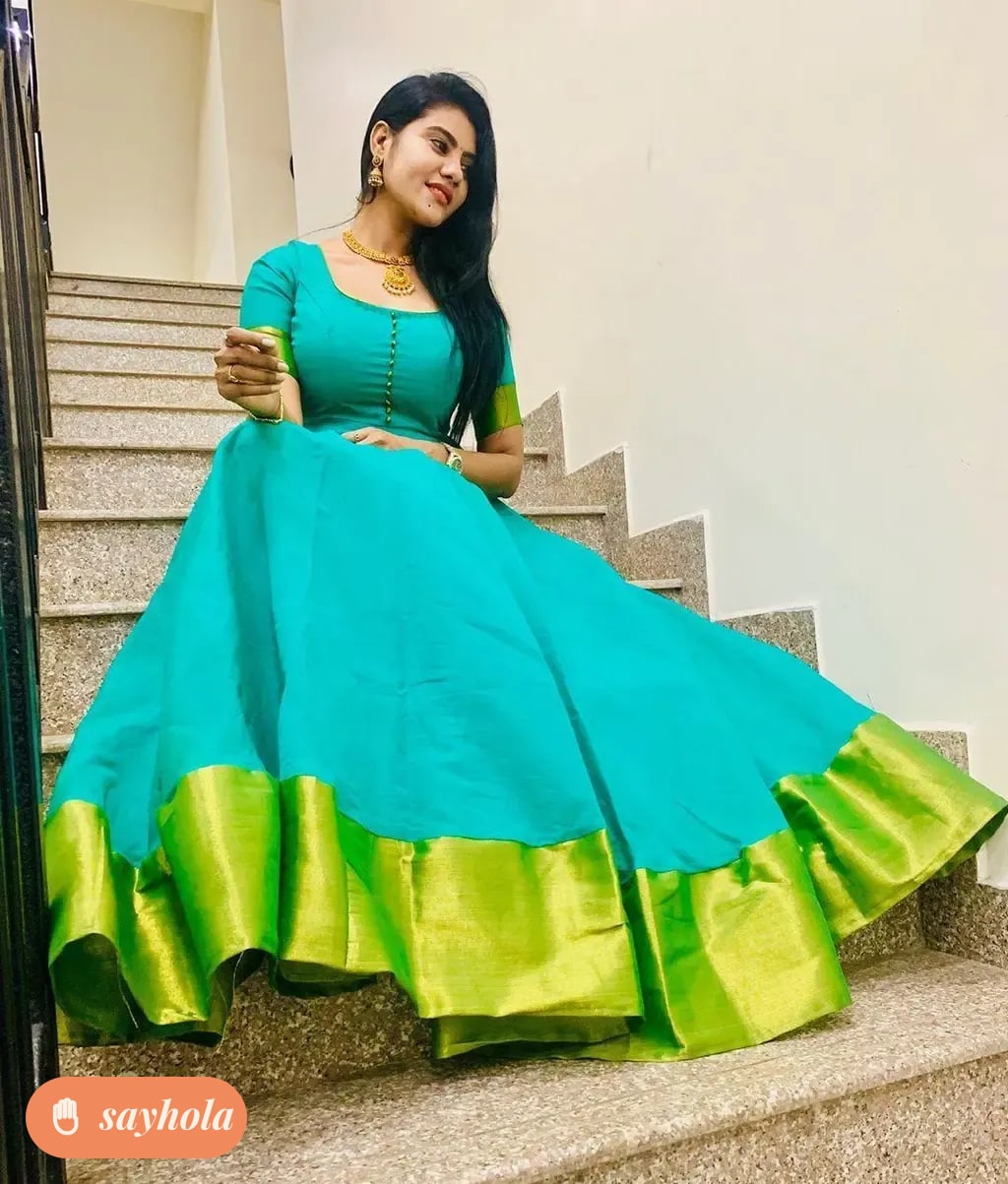 georgette anarkali gown with short sleeves