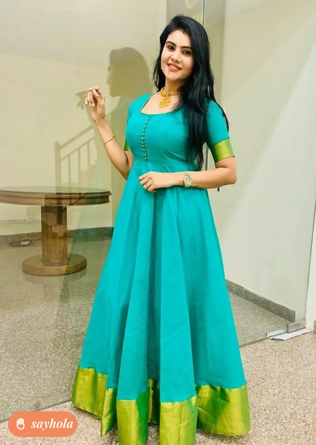 georgette anarkali gown with short sleeves