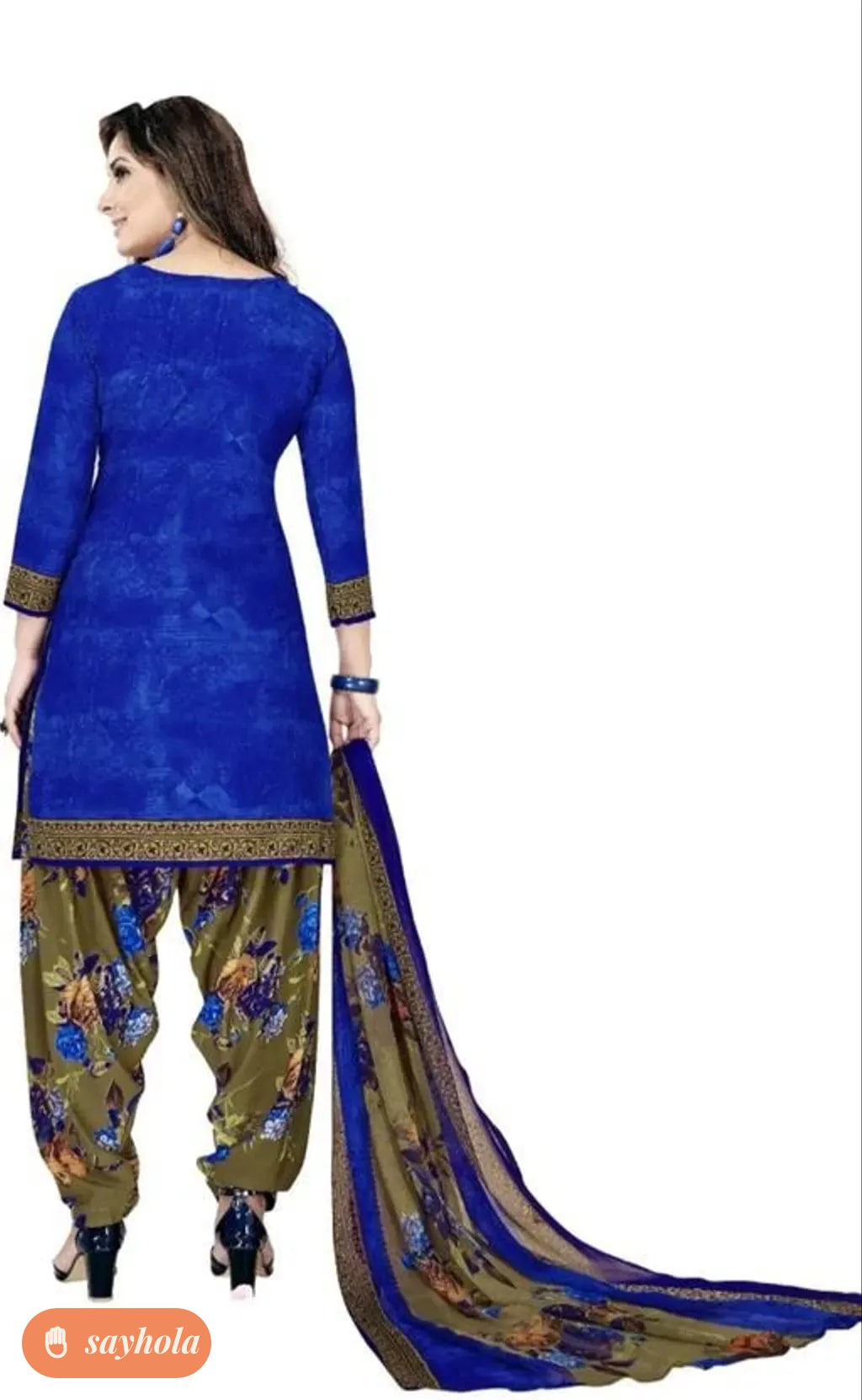 blue abstract printed crepe dress material