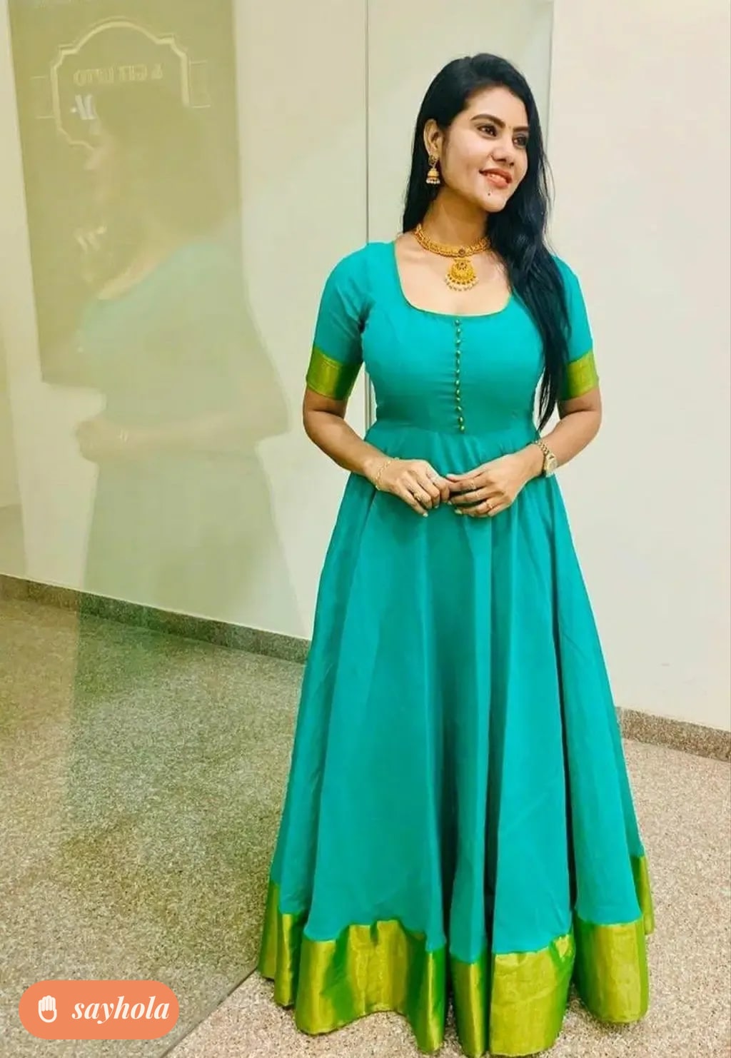 georgette anarkali gown with short sleeves