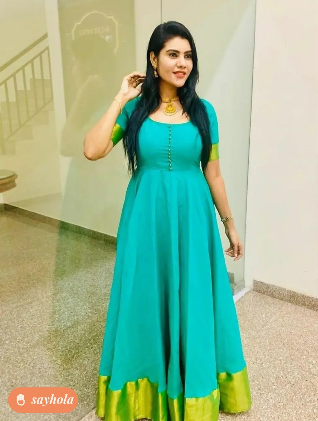 georgette anarkali gown with short sleeves