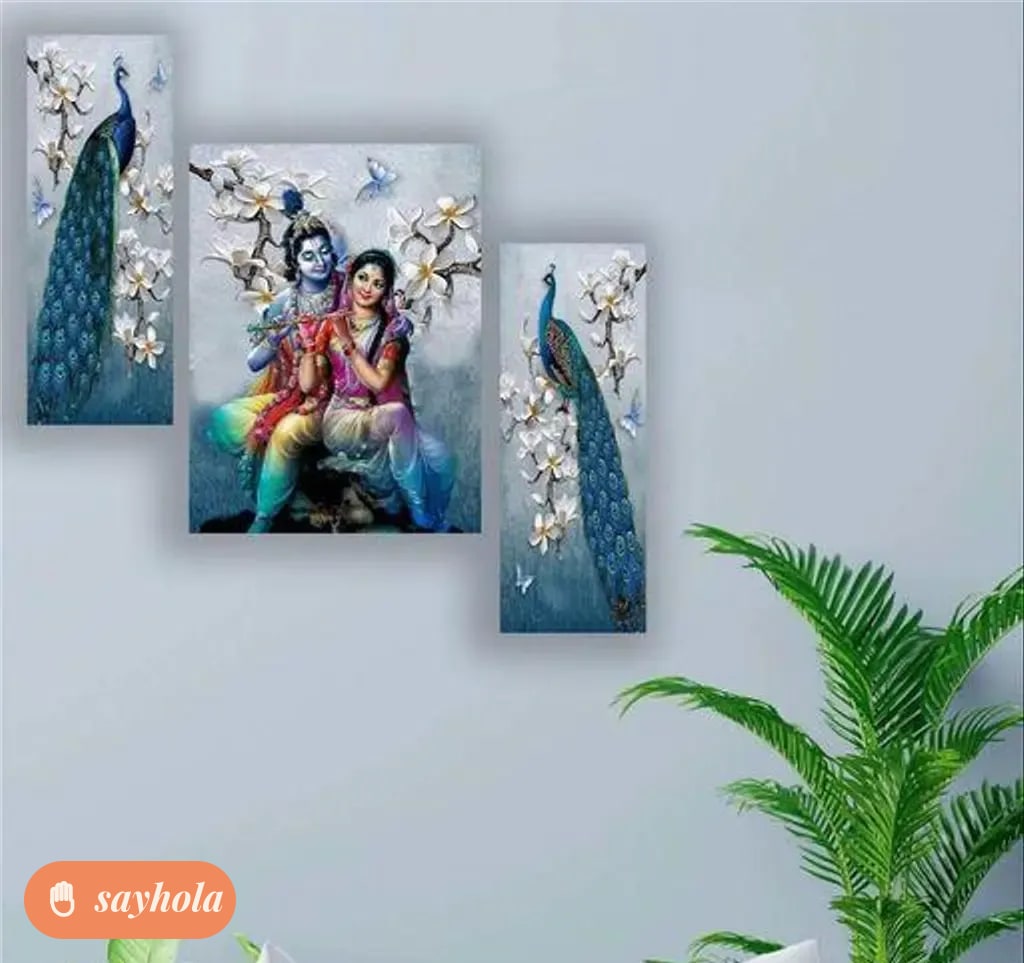 set of 3 radha krishna modern art wall paintings