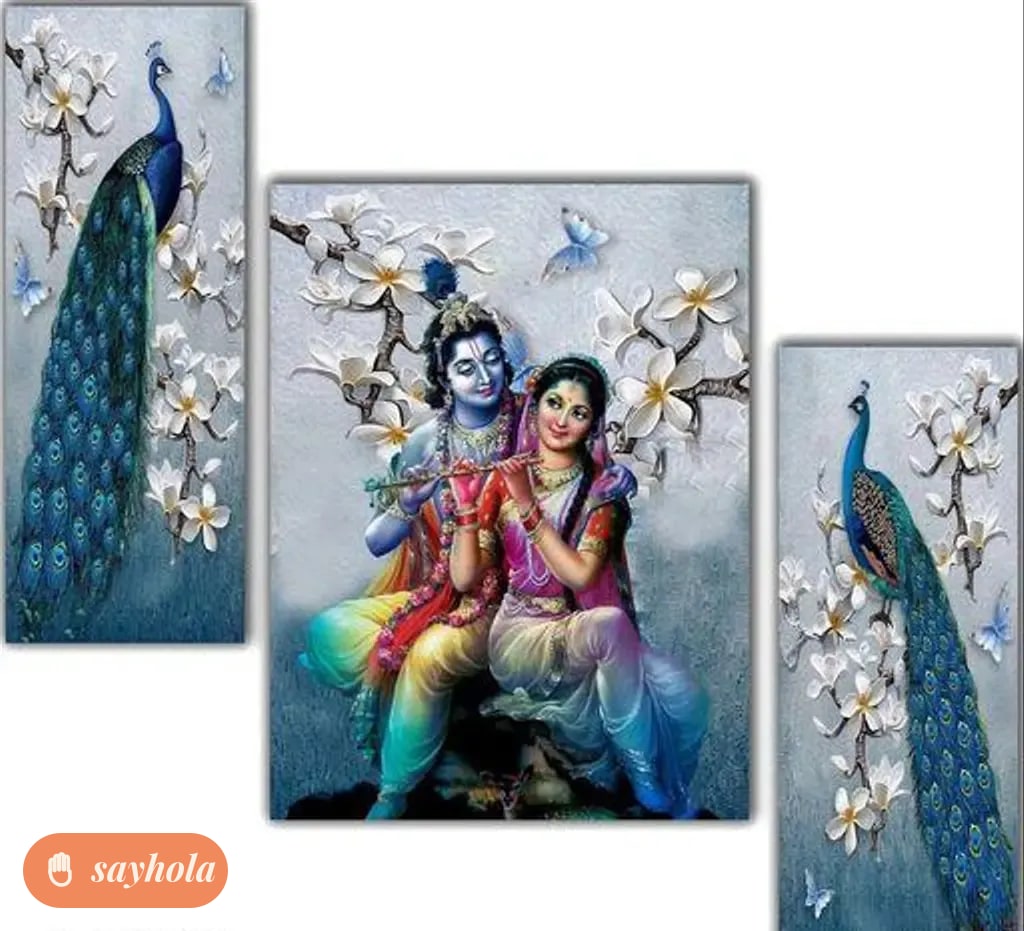 set of 3 radha krishna modern art wall paintings